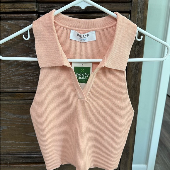 Double Zero Women's Peach Ribbed Collar Tank Top - Picture 1 of 5